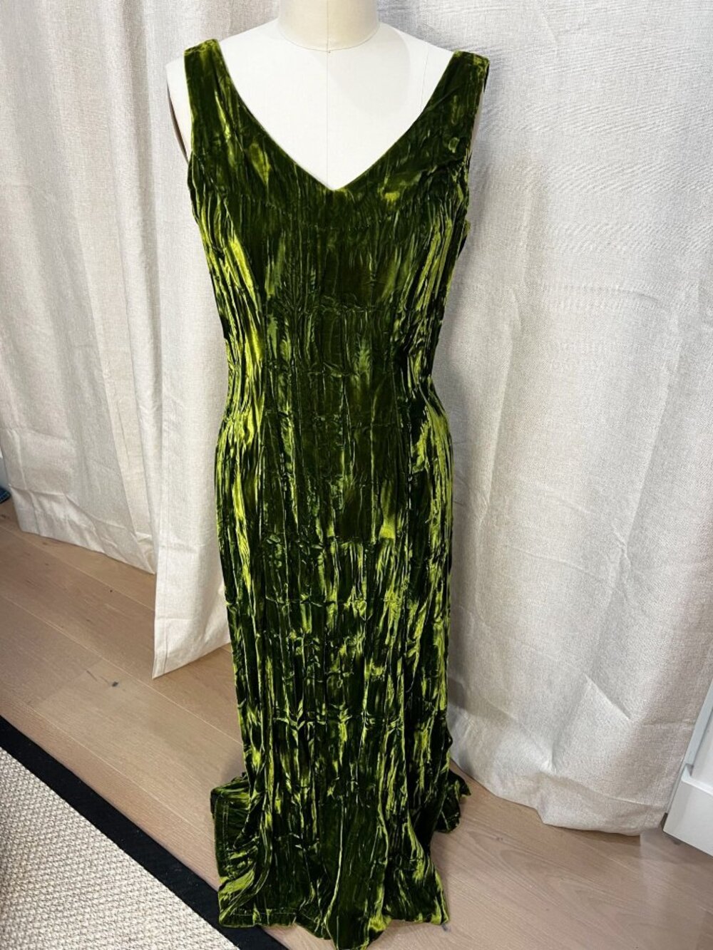 Rare Vtg 80's BETSEY JOHNSON PUNK LABEL Velvet Low Back Maxi Dress M Green USA - Picture 1 of 9